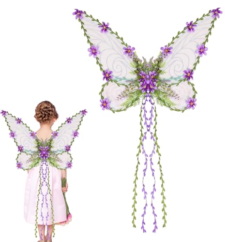 dzqad Schmetterlingsflügel | Rollenspiel Kostümflügel mit 3D Blüten und Blättern,Kostüm Zubehör für Frauen und Kinder Halloween Festival Cosplay von dzqad