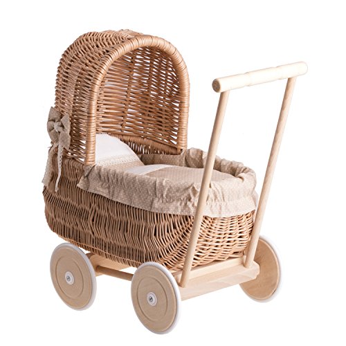 e-wicker24 Alles aus Weide EIN Wagen, EIN Bett für Puppen aus Weide, Spielzeug aus Holz, Puppenwagen aus Weide, Korbpuppenwagen, Weidenwagen (Natur, Beige) von e-wicker24 Alles aus Weide