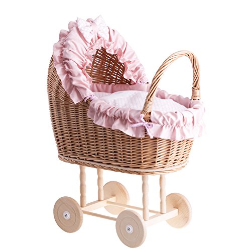 EIN Wagen, EIN Bett für Puppen aus Weide, Spielzeug aus Weide, Puppenwagen aus Weide, Korbpuppenwagen, Weidenwagen (Pink 2) von e-wicker24 Alles aus Weide