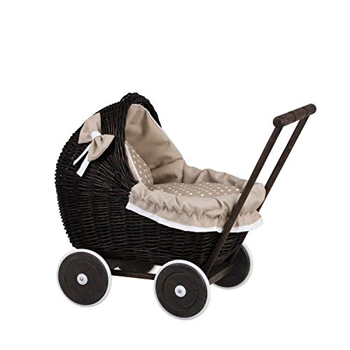 Puppenwagen aus Weide mit Bettwäsche perfekte Geschenkidee Korbpuppenwagen schöner Spielzeug aus Korbgeflecht Korbwagen für Puppen Spielzeug für Mädchen (Beige) von e-wicker24 Alles aus Weide