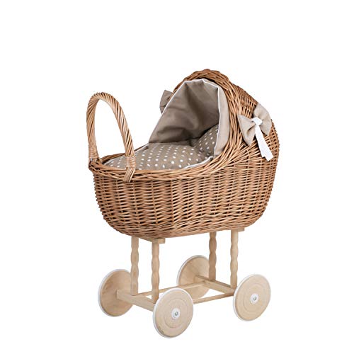 Puppenwagen aus Weide mit Bettwäsche perfekte Geschenkidee Korbpuppenwagen schöner Spielzeug aus Korbgeflecht Korbwagen für Puppen Spielzeug für Mädchen (Natur, Beige) von e-wicker24 Alles aus Weide