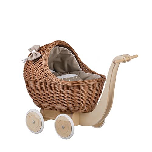 Puppenwagen aus Weide mit Bettwäsche perfekte Geschenkidee Korbpuppenwagen schöner Spielzeug aus Korbgeflecht Korbwagen für Puppen Spielzeug für Mädchen von e-wicker24 Alles aus Weide