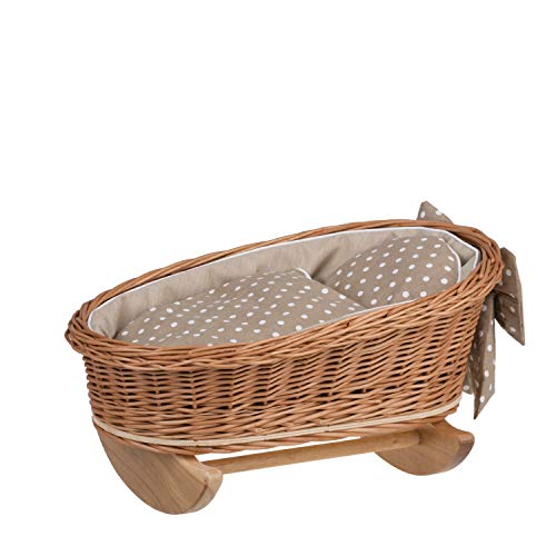e-wicker24 Alles aus Weide Puppenbett, Wiege mit Wippe, Bett für Puppen aus Weide mit Matratze + Decke + Kissen (Beige2) von e-wicker24 Alles aus Weide