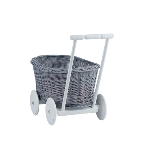 e-wicker24 Alles aus Weide Wagen Anhänger Korbanhänger Korbpuppenwagen Spielschubkarre perfekte Geschenkidee für Jungen und Mädchen Spielzeug aus Korbgeflecht Lauflernwagen Weide (Grau) von e-wicker24 Alles aus Weide