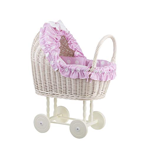 EIN Wagen, EIN Bett für Puppen aus Weide, Spielzeug aus Weide, Puppenwagen aus Weide, Korbpuppenwagen, Weidenwagen in Beige (Pink gepunktet) (Pink) von e-wicker24