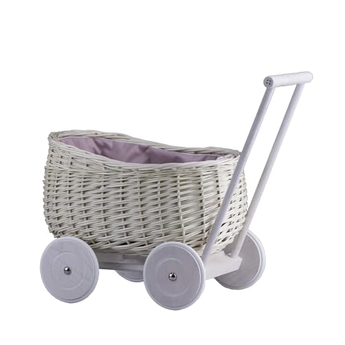Wagen aus Weide Anhänger Korbanhänger Korbpuppenwagen Spielschubkarre perfekte Geschenkidee für Jungen und Mädchen Spielzeug aus Korbgeflecht Lauflernwagen Weide (Creme) von e-wicker24