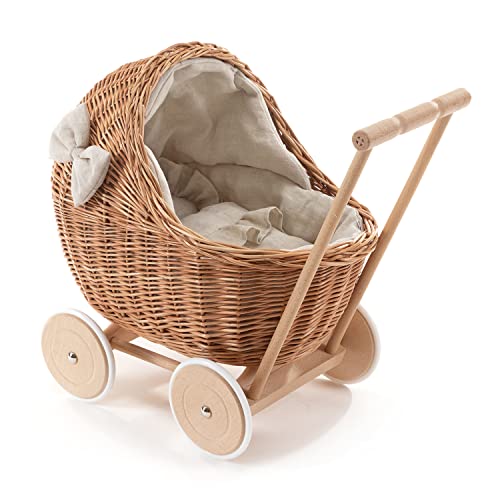 e-wicker24 Alles aus Weide DESAYER PUPPENWAGEN AUS WEIDE MIT LEINEN BETTWÄSCHE, Spielzeug WEIDEN, NATÜRLICHE KINDERSPIELZEUG, EIN KINDERGESCHENK (Natur), 48x28 H47 von e-wicker24