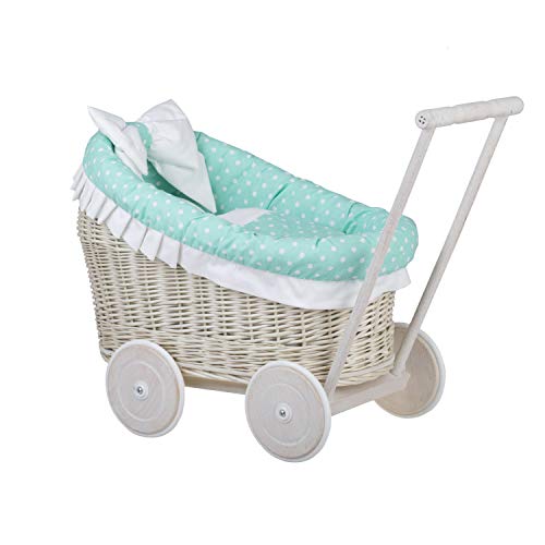 e-wicker24 EIN Wagen, EIN Bett für Puppen aus Weide, Spielzeug aus Weide (Creme, Mint) von e-wicker24 Alles aus Weide