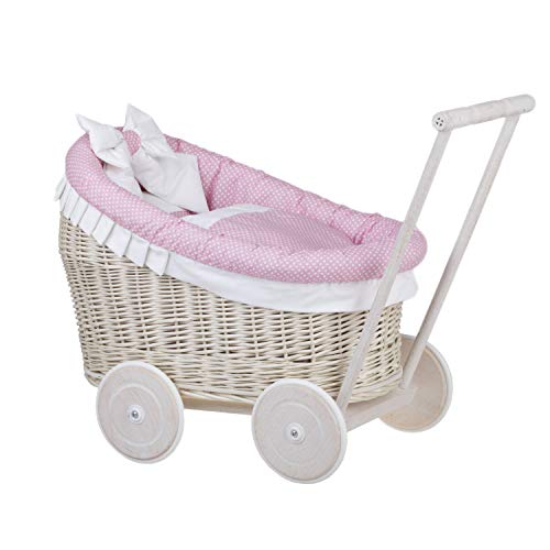 e-wicker24 EIN Wagen, EIN Bett für Puppen aus Weide, Spielzeug aus Weide (Creme, Pink) von e-wicker24 Alles aus Weide