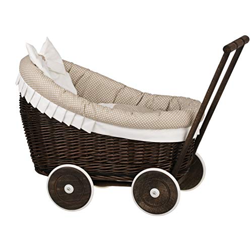 e-wicker24 EIN Wagen, EIN Bett für Puppen aus Weide, Spielzeug aus Weide (Dunkelbraun, Beige) von e-wicker24 Alles aus Weide