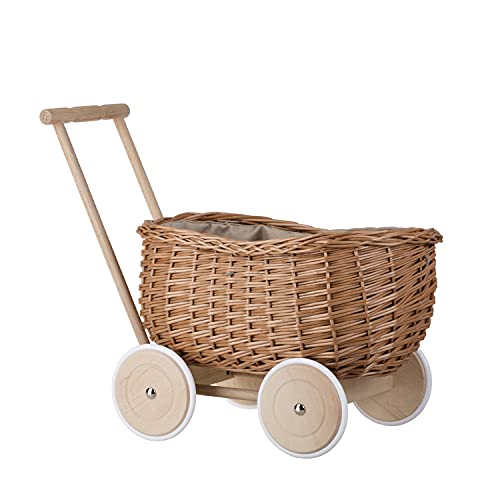 e-wicker24 Wagen aus Weide Anhänger Korbanhänger Korbpuppenwagen Spielschubkarre perfekte Geschenkidee für Jungen und Mädchen Spielzeug aus Korbgeflecht Lauflernwagen Weide (Natur) von e-wicker24