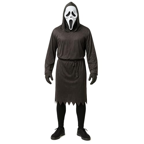 eBoutik Geistergesicht-Halloween-Kostüm, schreckliche und realistische Horrorfilm-Maske für Erwachsene und schwarze Robe, gruseliges Party-Cosplay-Outfit eBoutik Geistergesicht-Halloween-Kostüm, schreckliche und realistische Horrorfilm-Maske für Erwachsene und schwarze Robe, gruseliges Party-Cosplay-Outfit von eBoutik