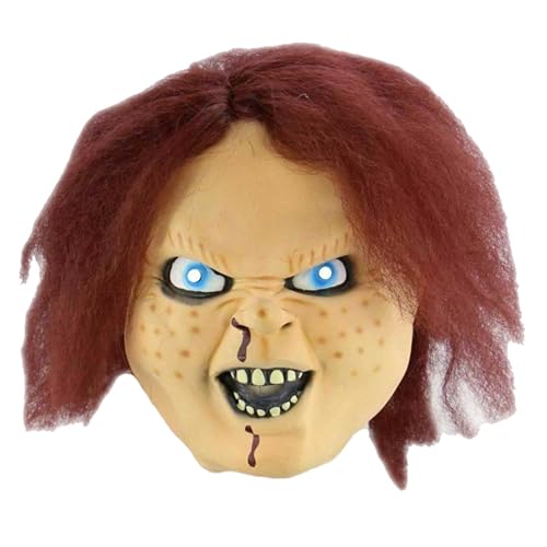 eBoutik - Gruselige Halloween-Vollkopf-Puppe Chuck Maske – Realistische gruselige gruselige Gesichtskostüm-Requisite mit bösen Augen, Erwachsenen- und Kindergröße für Horrorpartys von eBoutik