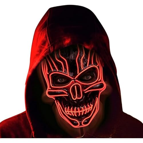eBoutik - Gruselige leuchtende Halloween-Skelett-Maske für Halloween – Verkleidung Cosplay Dämonen-Kostüme für Kinder und Erwachsene (rot) von eBoutik