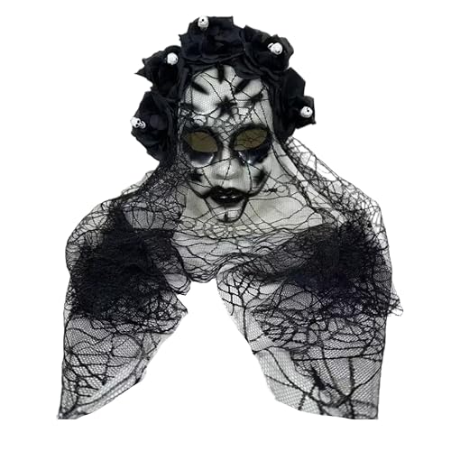 eBoutik - Halloween-Stirnband für Damen, Tag der Toten, mit schwarzem Rosenschleier und Zuckerschädel, mexikanischer Tag der Toten, Zuckerschädel, Neuheit, Kostüm, Untoten-Festival-Kostüm für Frauen eBoutik - Halloween-Stirnband für Damen, Tag der Toten, mit schwarzem Rosenschleier und Zuckerschädel, mexikanischer Tag der Toten, Zuckerschädel, Neuheit, Kostüm, Untoten-Festival-Kostüm für Frauen von eBoutik