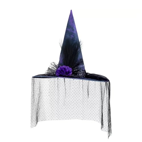 eBoutik - Violetter Halloween-Hexenhut mit Spinnennetz-Schleier und Rosen, lila Deluxe-Kostüm-Zubehör für Kinder und Erwachsene für gruselige Party-Kostüme eBoutik - Violetter Halloween-Hexenhut mit Spinnennetz-Schleier und Rosen, lila Deluxe-Kostüm-Zubehör für Kinder und Erwachsene für gruselige Party-Kostüme von eBoutik
