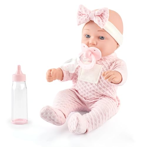 eDollable 30cm Baby Puppe in Einer Geschenkbox mit Schnuller, Fläschchen und weicher Decke, Neugeborene Babypuppe Spielzeug für Kleinkinder von eDollable