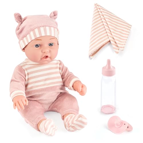 eDollable Babypuppen Spielzeug 30 cm mit Zubehör, das eine weiche Decke, abnehmbare puppenkleidung, einen Schnuller und EIN Fläschchen umfasst Kleinkinder ab 3 Jahren von eDollable