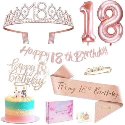 Deko 18. Geburtstag Mädchen Tortendeko Geschenk für Mädchen Rosegold Deko Set Dekorationen Geburtstagsgeschenke Set Geburtstagsdeko 18 Jahr Mädchen Happy Birthday Deko Supplies von ePicsoa
