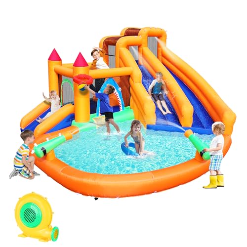 Aufblasbares Bounce House, Dreifache Wasserrutsche für Kinder mit Doppelkanone, Kletterwand, Springen, Planschbecken, Basketballkorb für Outdoor-Hinterhof-Party, 10-in-1 Riesenschloss inklusive 550 Aufblasbares Bounce House, Dreifache Wasserrutsche für Kinder mit Doppelkanone, Kletterwand, Springen, Planschbecken, Basketballkorb für Outdoor-Hinterhof-Party, 10-in-1 Riesenschloss inklusive 550 von easyjump