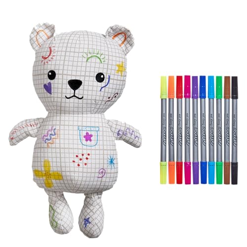 eatsleepdoodle Plüschtier zum Ausmalen für Kinder – Stofftier zum Selbermachen mit waschbaren Markern, wiederverwendbarer, farbiger Teddybär für Jungen und Mädchen, kreatives Geschenk für Kunst und von eatsleepdoodle