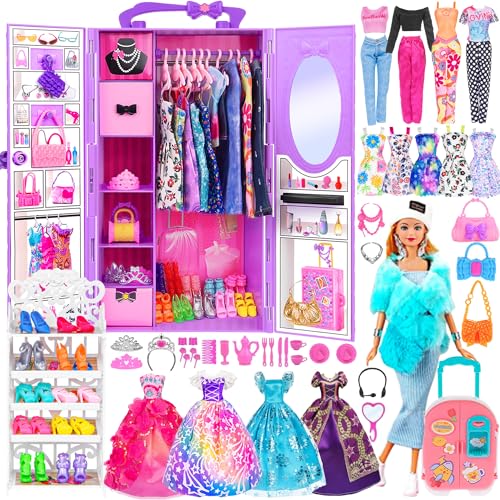 107pcs 11.5 Zoll Mädchen Puppe mit Kleidung Zubehör und Schrank, Gepäck, Schal mit Kleid, Prinzessin Kleider, Mode Kleider, Outfits, Schuhe... Puppe Dress Up Spielzeug für Mädchen (einschließen Puppe) 107pcs 11.5 Zoll Mädchen Puppe mit Kleidung Zubehör und Schrank, Gepäck, Schal mit Kleid, Prinzessin Kleider, Mode Kleider, Outfits, Schuhe... Puppe Dress Up Spielzeug für Mädchen (einschließen Puppe) von ebuddy