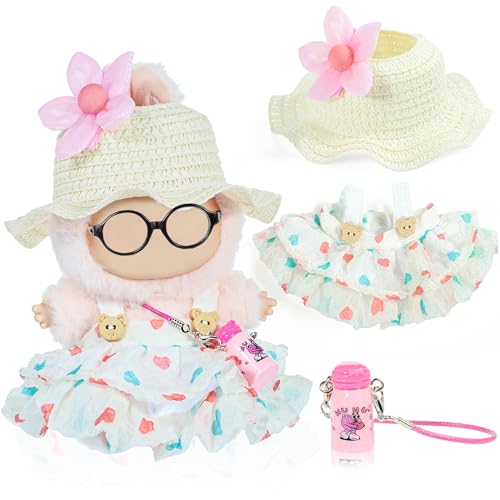 17 cm Mode Puppe Kleidung Kleid & Zubehör Set enthalten: EIN Strohmüt, Kleid, Blume Haarpinne, Wasserflasche Spielzeug (Puppe und Brille sind Nicht enthalten), Pin von ebuddy