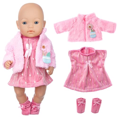 3pcs Baby Puppe Kleidung und Zubehör einschließlich Mantel, Kleid und Socken für 43cm / 17 Zoll Neugeborene Babypuppen (Keine Puppe) von ebuddy