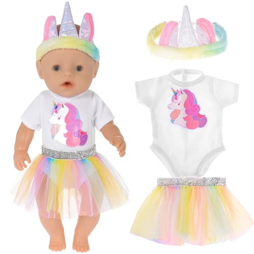 3pcs Babypuppenkleidung schließt Puppenrock Strampler und Stirnband EIN für 43cm / 17 Zoll Neugeborene Babypuppen (Keine Puppe) von ebuddy