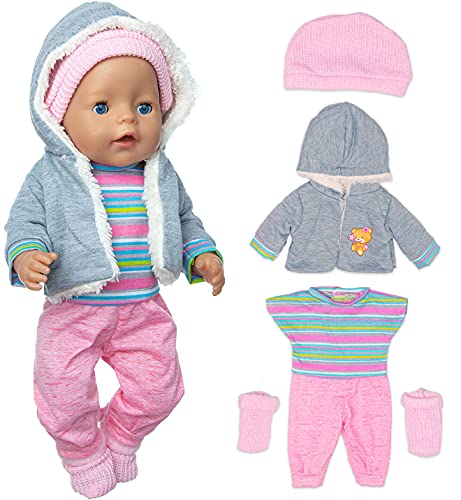 ebuddy 4-teiliges Puppenkleidungszubehör für 43 cm große Babypuppen, inklusive Mantel, Strampler, Mütze, Socken (ohne Puppe) von ebuddy