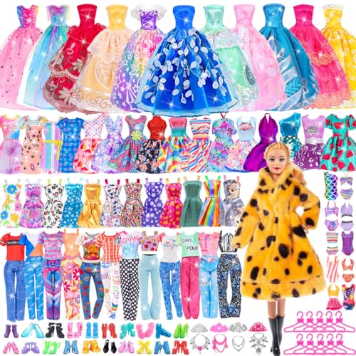 51pcs Puppenkleidung und Zubehör Zeug Spielset für 11,5 Zoll Mädchen Puppen Include 1 Pelzmantel,2 langes Hochzeitskleid,Outfits Schlupf Kleid Set and 30 Accessories (Keine Puppe) von ebuddy