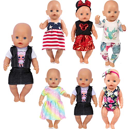 6 Sets Puppenkleider Set für 43cm/17 Zoll Neugeborene Babypuppen inklusive Kleid, Stirnband, Strampler, Weste, Outfit von ebuddy