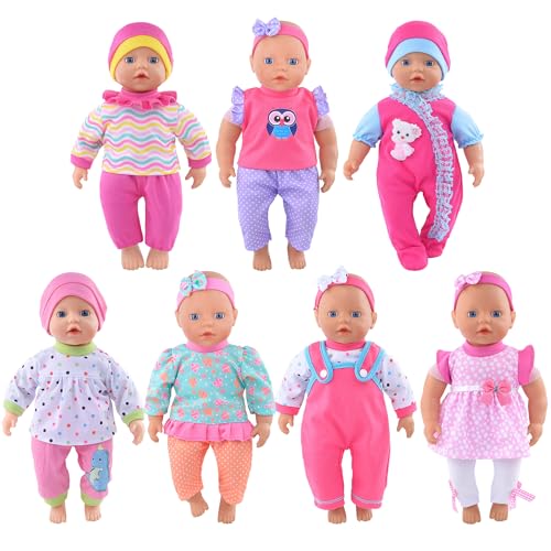 7-Sätze Puppe Kleidung und Zubehör beinhalten Tops Hosen Stirnband für 30 -36CM Neugeborene Babypuppen Jungen Mädchen (Keine Puppe) von ebuddy
