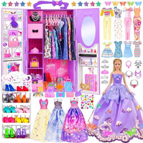 91pcs 11.5 Zoll Mädchen Puppe mit Kleidung Zubehör und Schrank, Prinzessin Mode Kleider, Outfits ,Badeanzüge, Schuhe, Kleiderbügel, Puppe Dress Up Spielzeug für Mädchen Geschenke (einschließen Puppe) 91pcs 11.5 Zoll Mädchen Puppe mit Kleidung Zubehör und Schrank, Prinzessin Mode Kleider, Outfits ,Badeanzüge, Schuhe, Kleiderbügel, Puppe Dress Up Spielzeug für Mädchen Geschenke (einschließen Puppe) von ebuddy