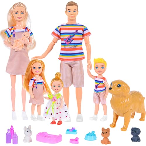 Familie Puppen Set von 6 Personen mit Puppenhaus Hund Haustiere und Zubehör enthalten 11.5 Zoll Schwangere Mama, Papa, 3 Kinder und EIN Baby in Mamas Bauch für 3-12 Jahre Kleinkinder Geschenk Familie Puppen Set von 6 Personen mit Puppenhaus Hund Haustiere und Zubehör enthalten 11.5 Zoll Schwangere Mama, Papa, 3 Kinder und EIN Baby in Mamas Bauch für 3-12 Jahre Kleinkinder Geschenk von ebuddy
