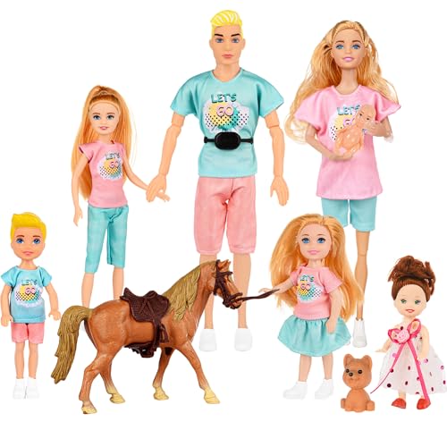 Familie Puppen Set von 7 Personen mit Welpen und Pferd Zubehör Inklusive 11.5 Zoll schwanger Mama, Papa, 4 Kinder und ein Baby im Bauch der Mutter für 3-12 Jahre Kleinkind Geschenk (Geschenkbox Paket) Familie Puppen Set von 7 Personen mit Welpen und Pferd Zubehör Inklusive 11.5 Zoll schwanger Mama, Papa, 4 Kinder und ein Baby im Bauch der Mutter für 3-12 Jahre Kleinkind Geschenk (Geschenkbox Paket) von ebuddy