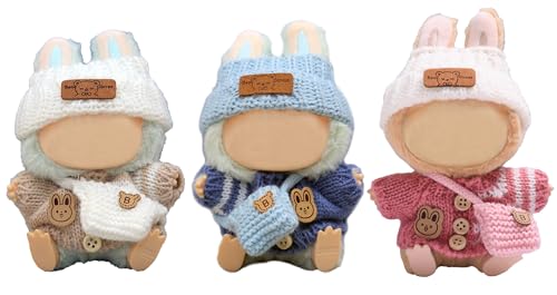 Insgesamt 3 Sätze Strick Puppe Kleidung Zubehör für 17cm Puppen enthalten: 3 Hüte, 3 Pullover, 3 Taschen- weiche und stilvolle Kostüm Zubehör (Puppe und Brille sind Nicht enthalten) von ebuddy