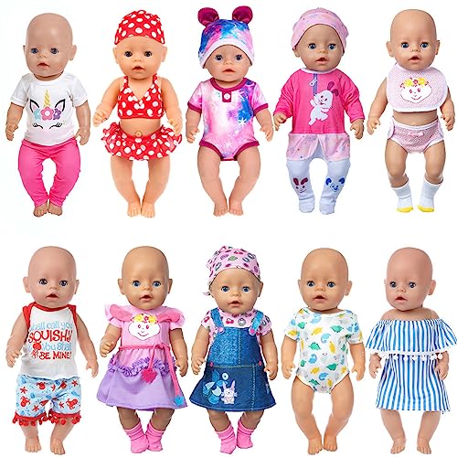 ebuddy 10 Set Puppenkleider Zubehör für 43cm / 17 Zoll Neugeborene Babypuppen Dazu gehört EIN Jeanskleid Bikini Outfit (Keine Puppe) von ebuddy