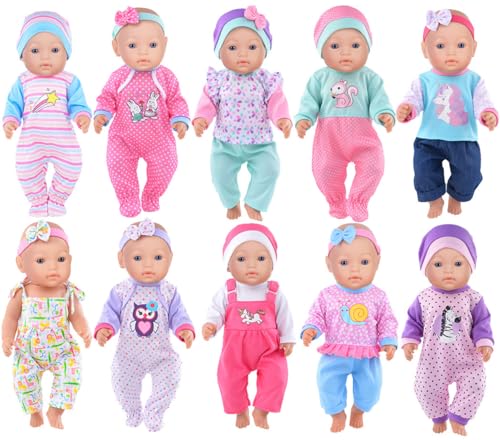 ebuddy 10 Sätze Zu den Accessoires für süße Puppenbekleidung gehören Hüte und Stirnbänder für 43cm / 17 Zoll Neugeborene Babypuppen von ebuddy