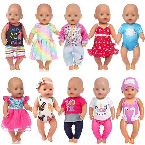 ebuddy 10 Sets Puppenkleidung Zubehör gehören Bikini, Kleid, Outfits für 43cm / 17 Zoll Neugeborene Babypuppen (Keine Puppe) von ebuddy