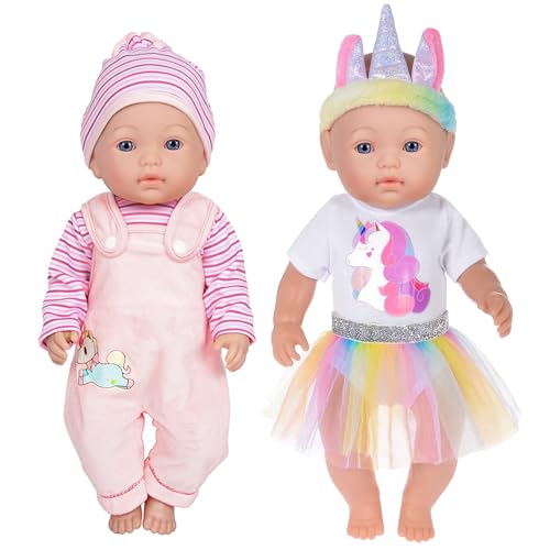 ebuddy 2 Sets Mode Baby Puppe Kleidung Inkludieren Strampler Kleid Hut Stirnband für 43cm / 17 Zoll Neugeborene Babypuppen (Keine Puppe) von ebuddy