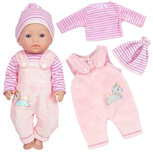ebuddy 3-teiliges Puppenkleidungsset mit Overall, Bluse und Hut für 43cm / 17 Zoll Neugeborene Babypuppen (Keine Puppe) von ebuddy