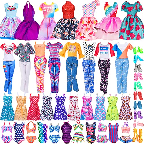 ebuddy 32 Stück Puppenkleidung und Zubehör, darunter 5 Partykleider, 10 Minikleid, 4 Puppenhosenblusen, 3 Bikinis, 10 Paar Schuhe für 11,5-Zoll-Puppen von ebuddy