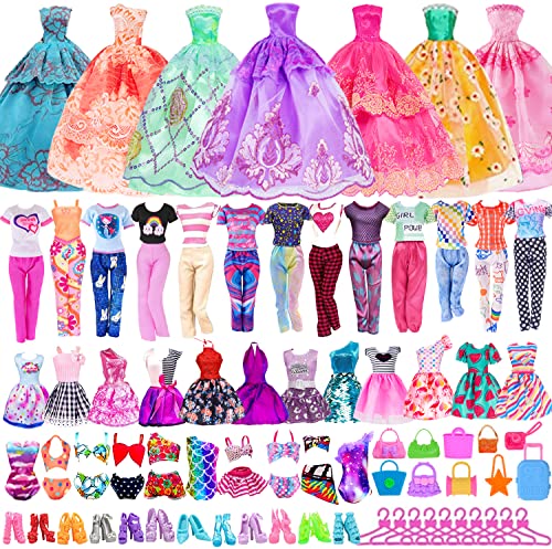 ebuddy 49-teiliges Puppenkleidungs- und Zubehörset für 11,5-Zoll-Mädchenpuppen enthält 3 Lange Kleider, 4 Oberteile, 4 Hosen, 3 Bikinis, 5 Kurze Kleider, 10 Schuhe, 10 Handtaschen, 10 Kleiderbügel von ebuddy