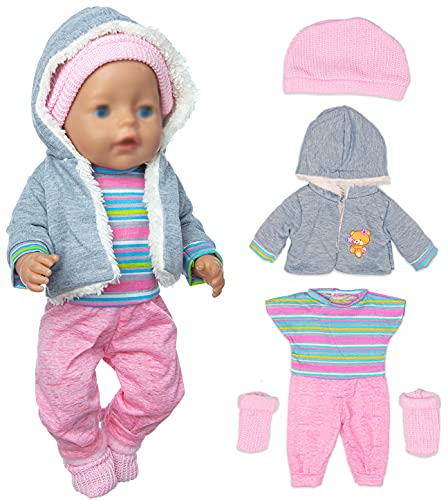 ebuddy 5pc Puppenkleider Set enthalten Mantel Bluse Hosen Hut und Socken für 43cm / 17 Zoll Neugeborene Babypuppen (Keine Puppe) von ebuddy