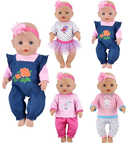 ebuddy Puppenkleidung 4 Sets enthalten Jeans Tops Hosen Stirnband Rock für 43cm Neugeborene Babypuppen / 15 Zoll Puppe von ebuddy