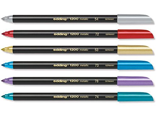 Edding 6 Stück 1200 Fasermaler Special Filzstift zum Schreiben, Malen und Markieren-Colourpen für Handlettering-Strichbreite: 1 mm metallic-Gold Silber rot blau grün violett Edding 6 Stück 1200 Fasermaler Special Filzstift zum Schreiben, Malen und Markieren-Colourpen für Handlettering-Strichbreite: 1 mm metallic-Gold Silber rot blau grün violett von edding