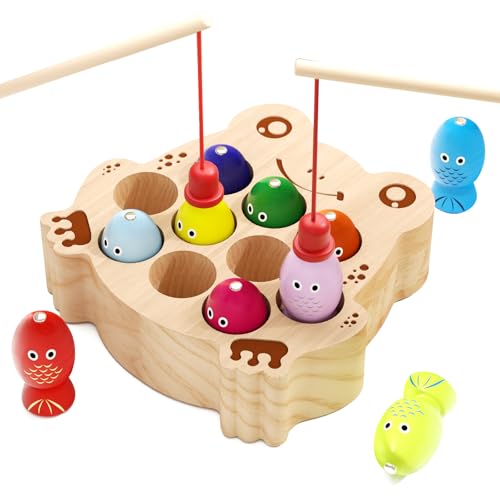 edutree Magnetisches Angelspiel aus Holz für Kleinkinder 1–3, Froschangeln, Farbsortierung, Montessori, sensorisches Vorschulkind, pädagogisches Lernen, Feinmotorik, Spielzeug für Jungen und Mädchen von edutree