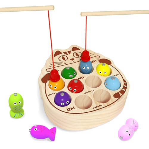 edutree Montessori Magnetisches Angelspiel aus Holz für Kleinkinder von 2–4, Katzenangeln, Farbsortierung, sensorisches Vorschul-Lernspielzeug die Feinmotorik für Jungen Mädchen im Alter von 2 3 4 von edutree