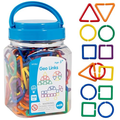 EDX edxeducation Geo Links - Minidose - Set mit 144 Teilen - Formen verbinden - 6 Farben - Formen erkennen, zählen, sortieren und mehr EDX edxeducation Geo Links - Minidose - Set mit 144 Teilen - Formen verbinden - 6 Farben - Formen erkennen, zählen, sortieren und mehr von edxeducation